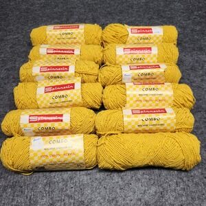 Spinnerin Vintage Yellow Gold Orlon Acrylic Combo Yarn Lot 12 Skeins NOS Sweater